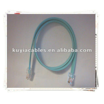 Cable plano del lan para el establecimiento de una red, azul uno.